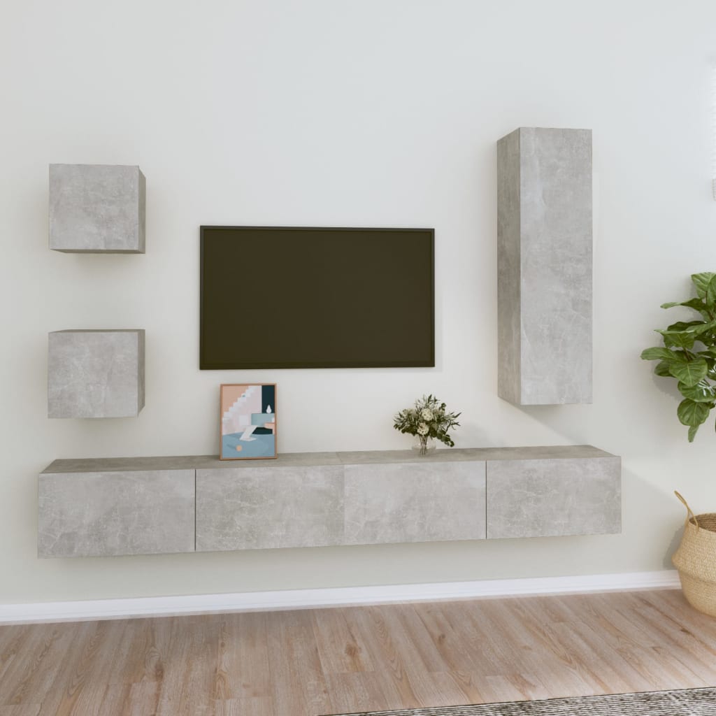 vidaXL Meuble TV 5 pcs Gris béton Aggloméré