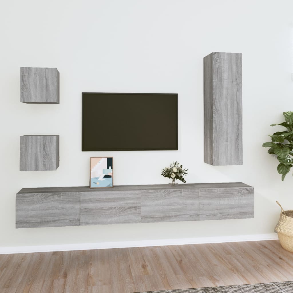vidaXL Ensemble de meubles TV 5 pcs Gris sonoma Aggloméré