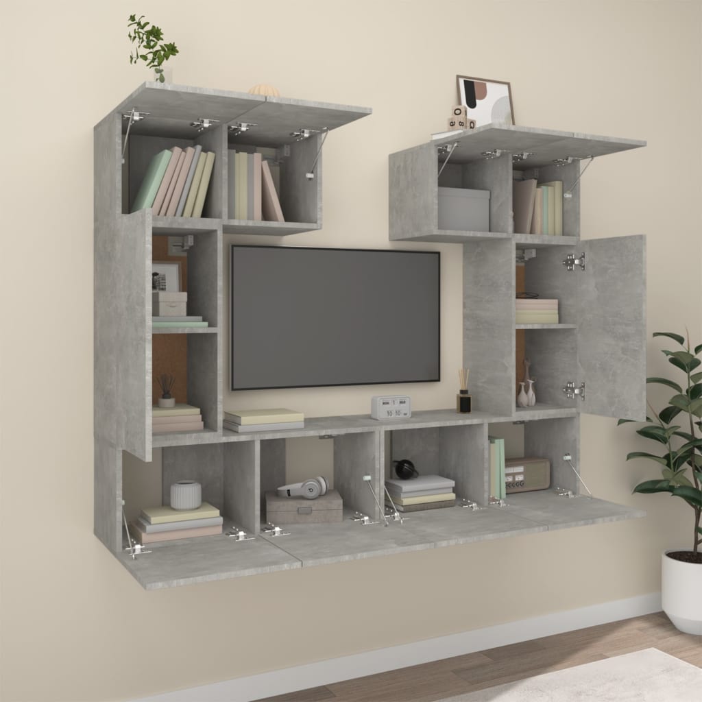 vidaXL Ensemble de 6 meubles TV gris béton, bois d'ingénierie