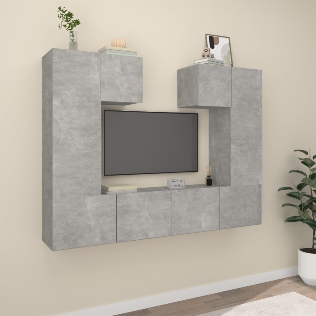 vidaXL Ensemble de 6 meubles TV gris béton, bois d'ingénierie