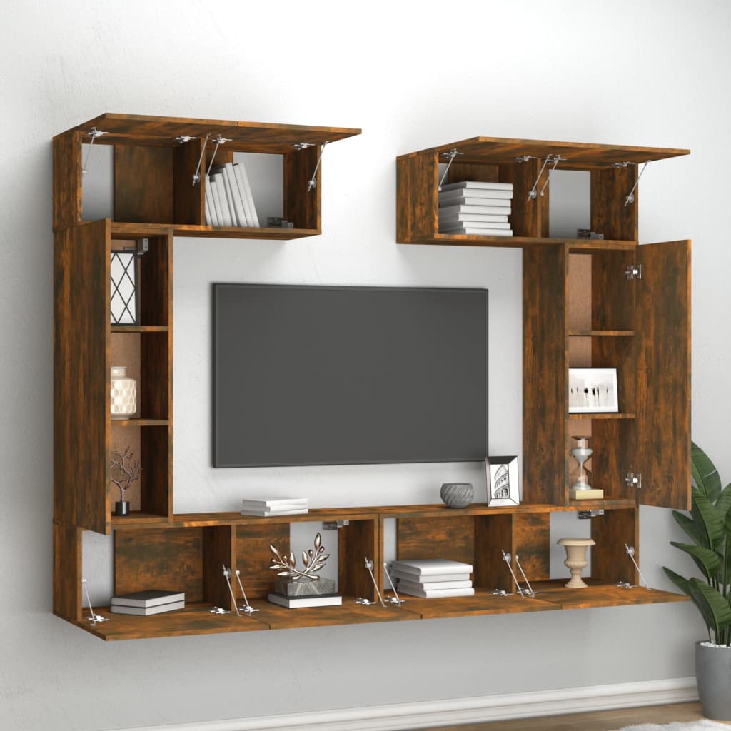 vidaXL Meuble TV, 6 pcs, Chêne fumé, Bois d'ingénierie