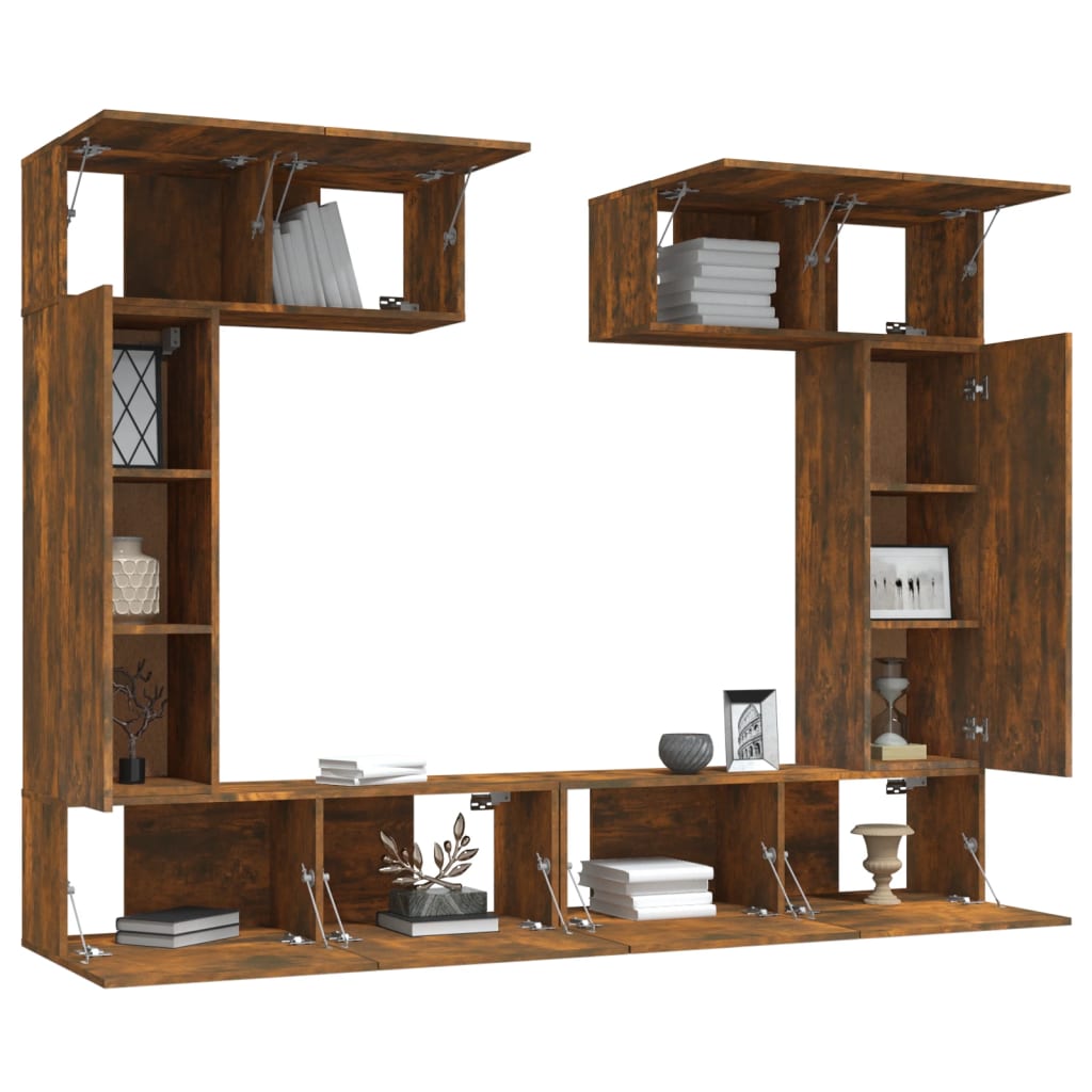 vidaXL Meuble TV, 6 pcs, Chêne fumé, Bois d'ingénierie