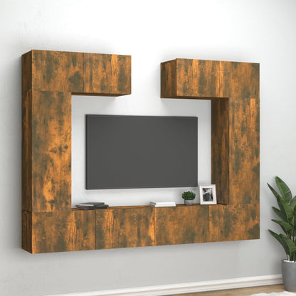 vidaXL Meuble TV, 6 pcs, Chêne fumé, Bois d'ingénierie