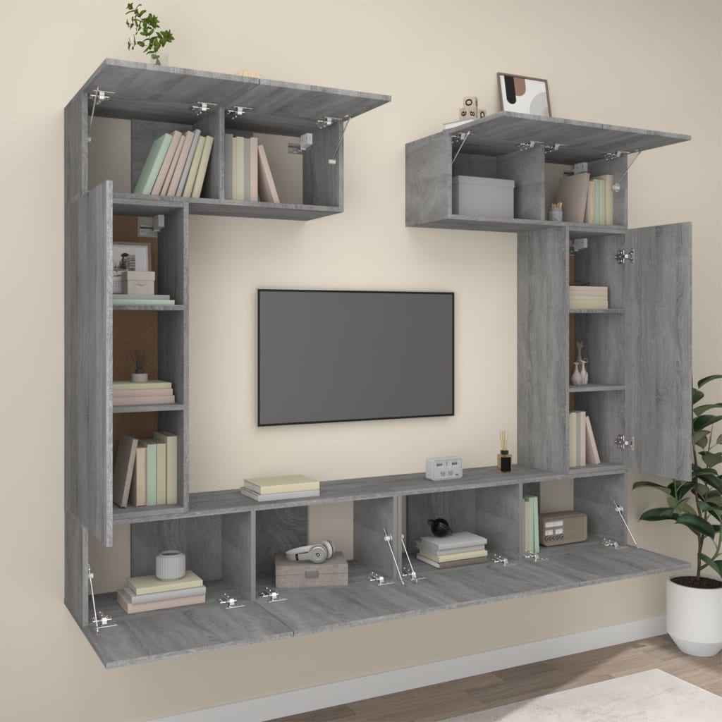 vidaXL Meuble TV, 6 pcs, gris Sonoma, aggloméré