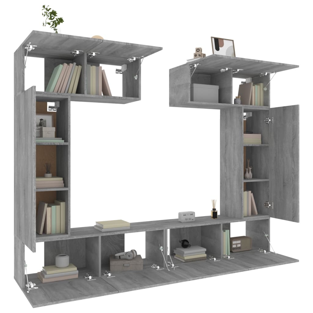 vidaXL Meuble TV, 6 pcs, gris Sonoma, aggloméré