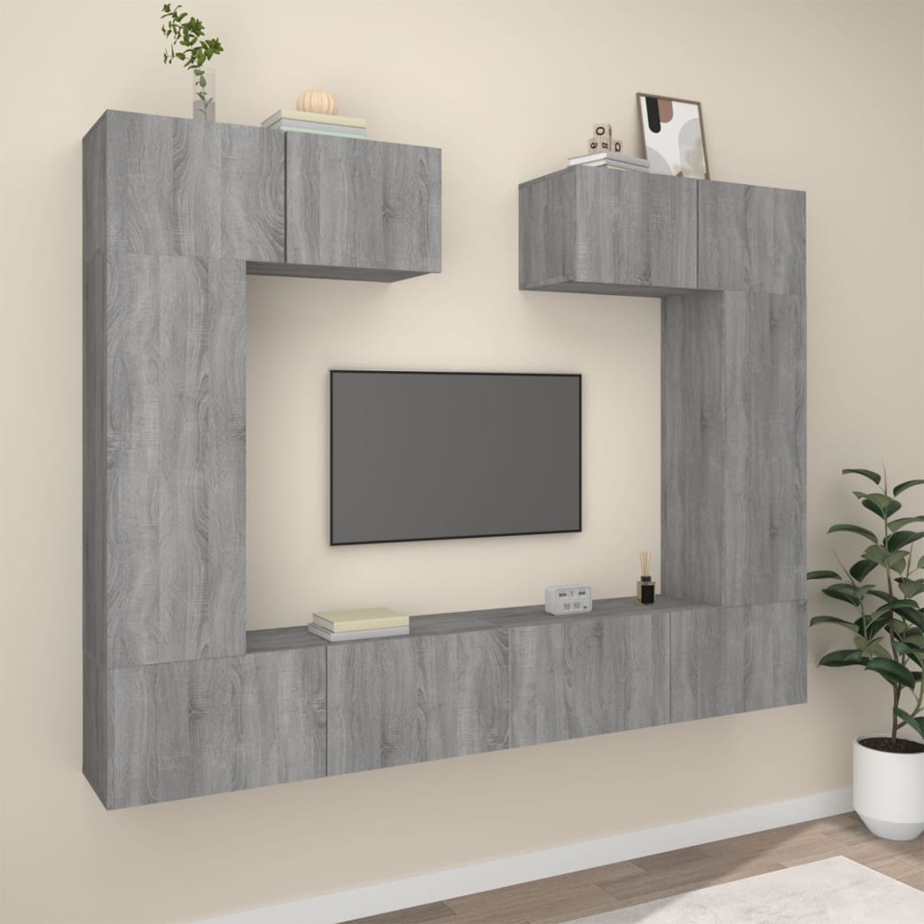 vidaXL Meuble TV, 6 pcs, gris Sonoma, aggloméré