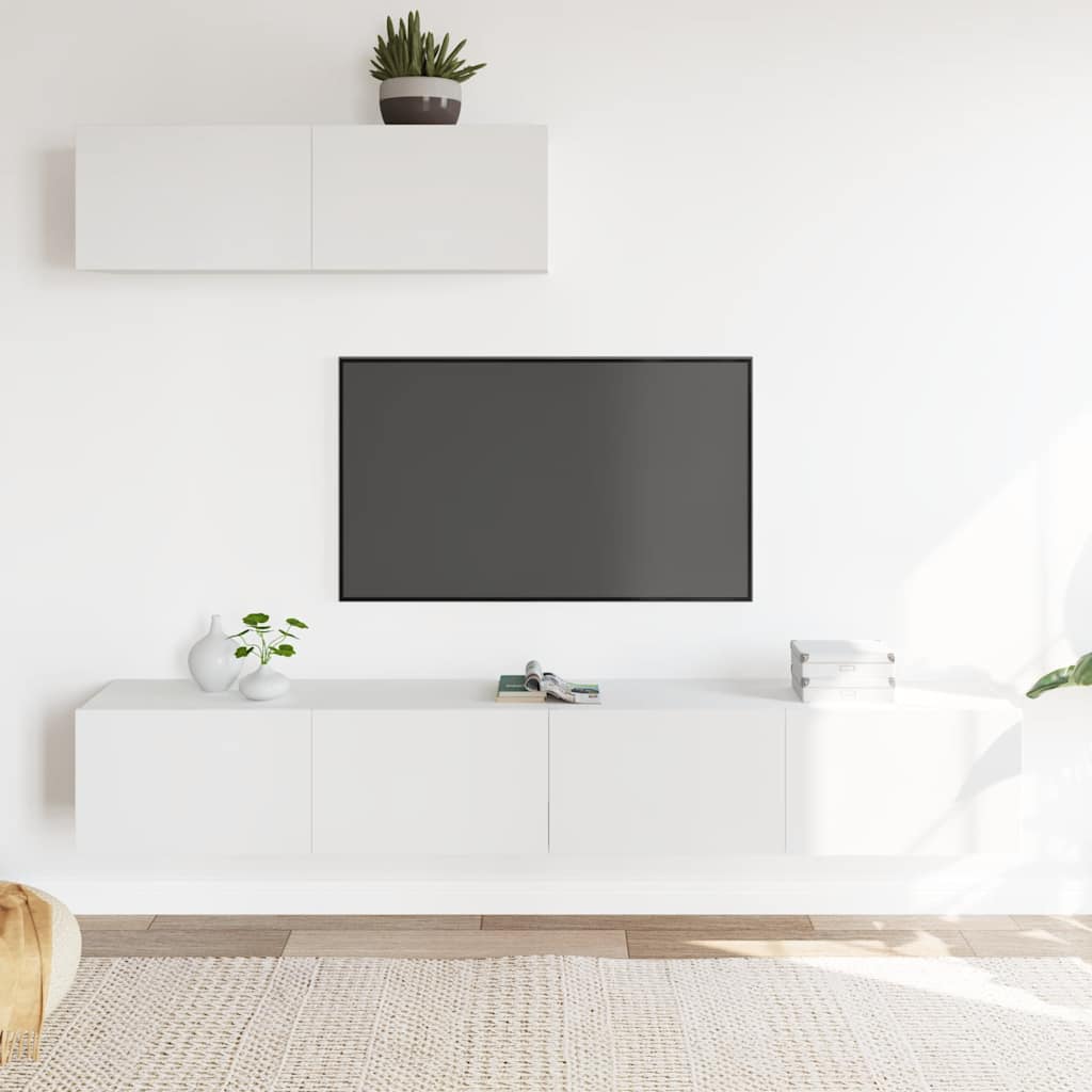 vidaXL Meuble TV 3 pièces Blanc Bois d'ingénierie