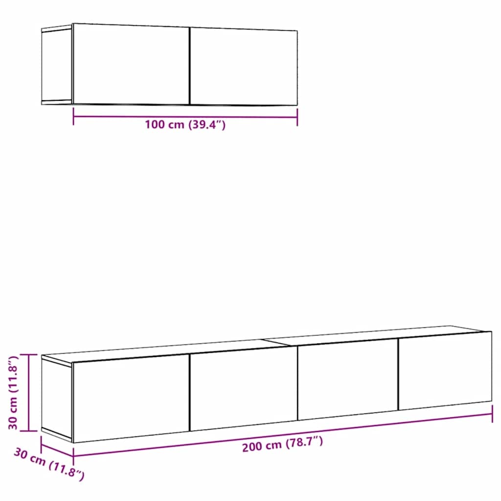 vidaXL Meuble TV 3 pcs. Gris béton Bois d'ingénierie