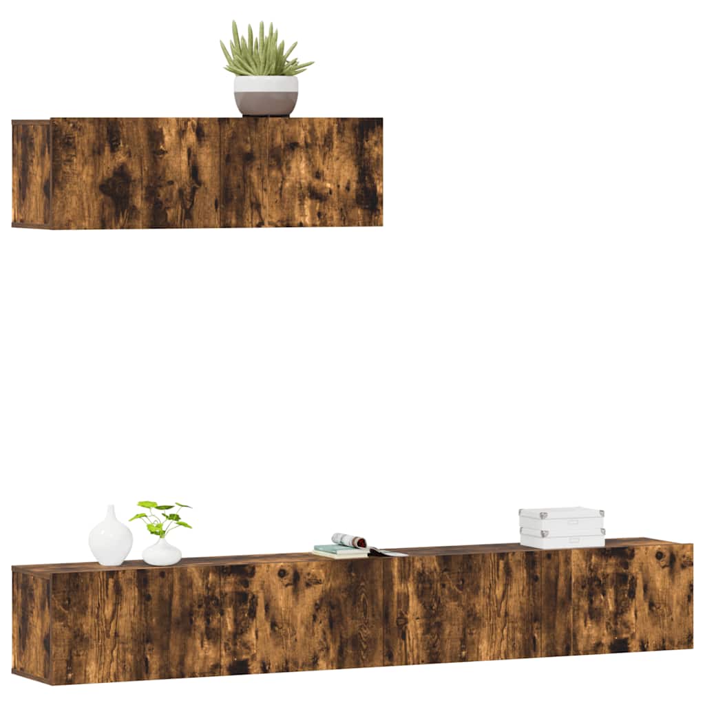 vidaXL Meuble TV 3 pcs Chêne fumé Bois d'ingénierie