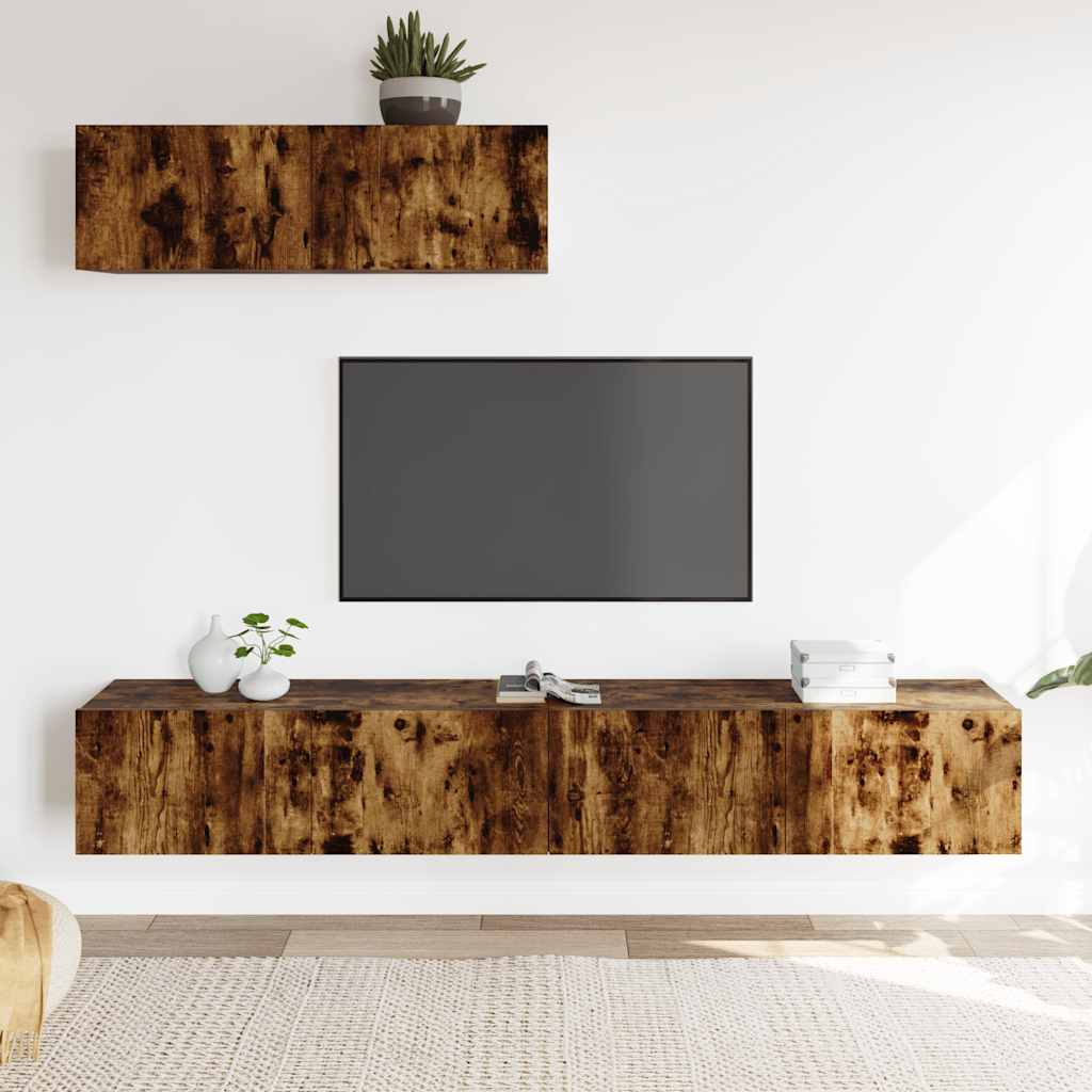 vidaXL Meuble TV 3 pcs Chêne fumé Bois d'ingénierie