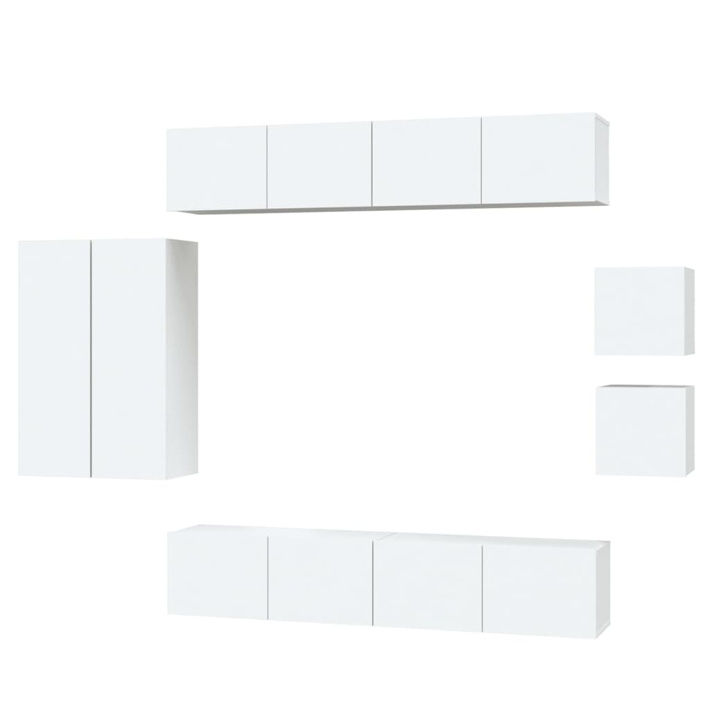 vidaXL Meuble TV, 8 pcs, Blanc, Bois d'ingénierie