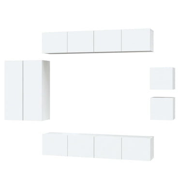 vidaXL Meuble TV, 8 pcs, Blanc, Bois d'ingénierie