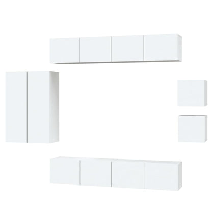 vidaXL Meuble TV, 8 pcs, Blanc, Bois d'ingénierie