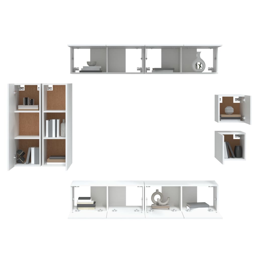 vidaXL Meuble TV, 8 pcs, Blanc, Bois d'ingénierie