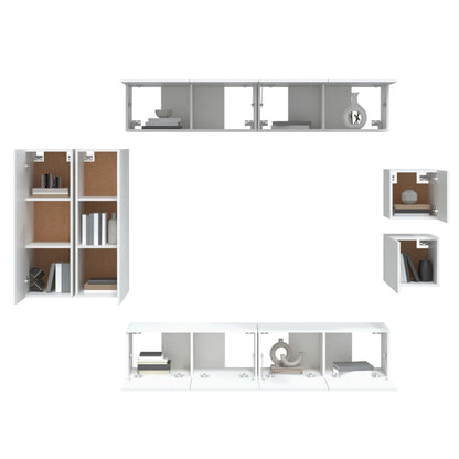 vidaXL Meuble TV, 8 pcs, Blanc, Bois d'ingénierie