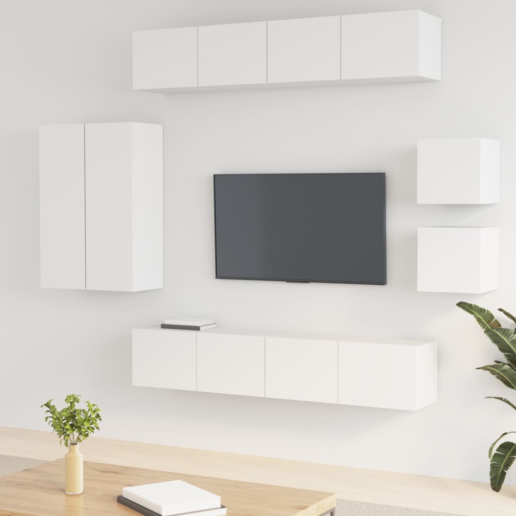 vidaXL Meuble TV, 8 pcs, Blanc, Bois d'ingénierie