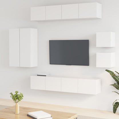 vidaXL Meuble TV, 8 pcs, Blanc, Bois d'ingénierie