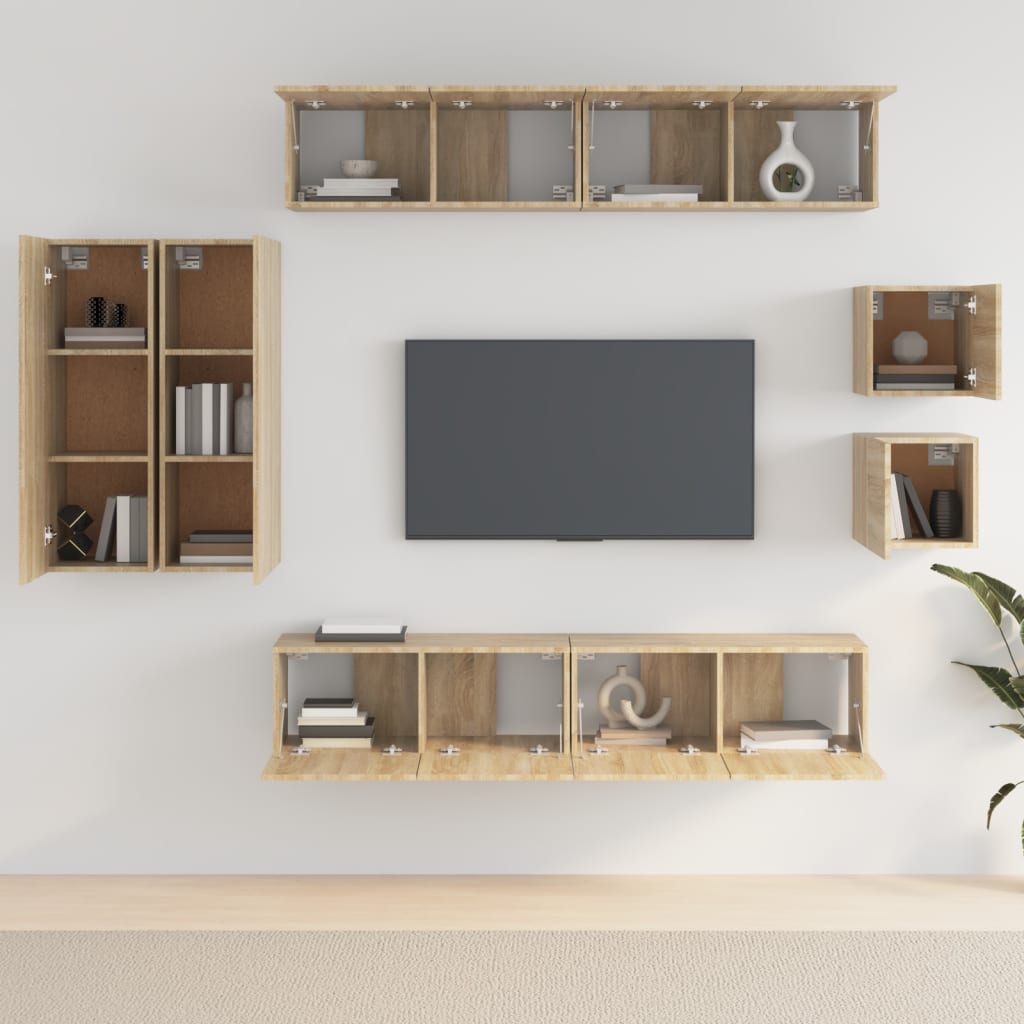 vidaXL 8-tlg. TV-Schrank-Set Sonoma-Eiche Holzwerkstoff