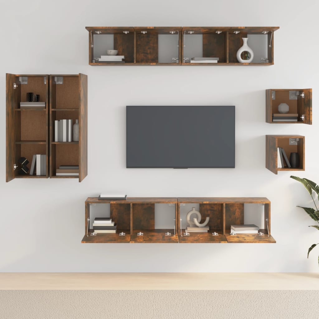 vidaXL Ensemble de 8 meubles TV en aggloméré chêne fumé