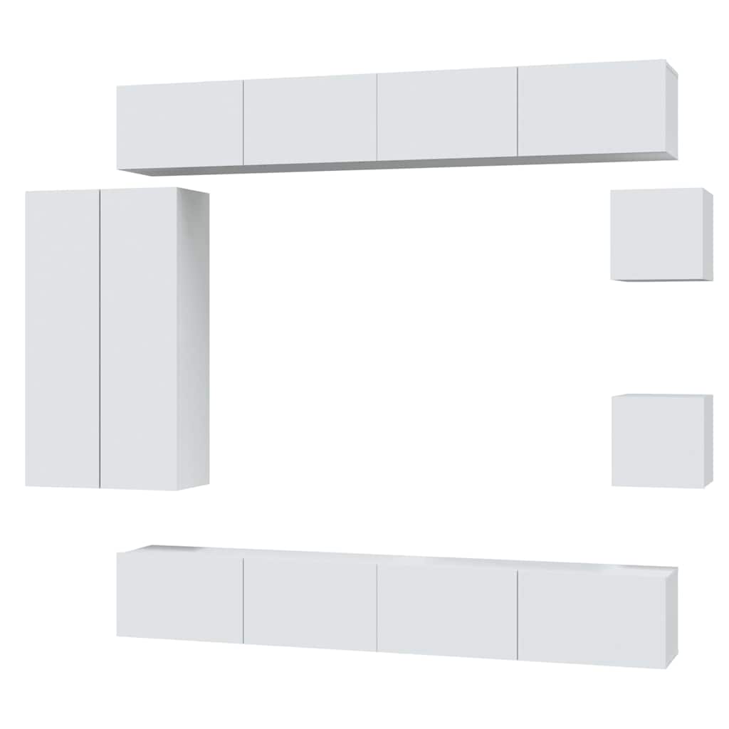 vidaXL Meuble TV, 8 pcs, Blanc, Bois d'ingénierie