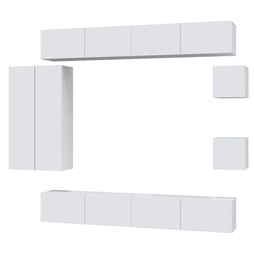 vidaXL Meuble TV, 8 pcs, Blanc, Bois d'ingénierie