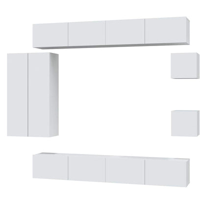 vidaXL Meuble TV, 8 pcs, Blanc, Bois d'ingénierie