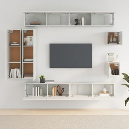 vidaXL Meuble TV, 8 pcs, Blanc, Bois d'ingénierie