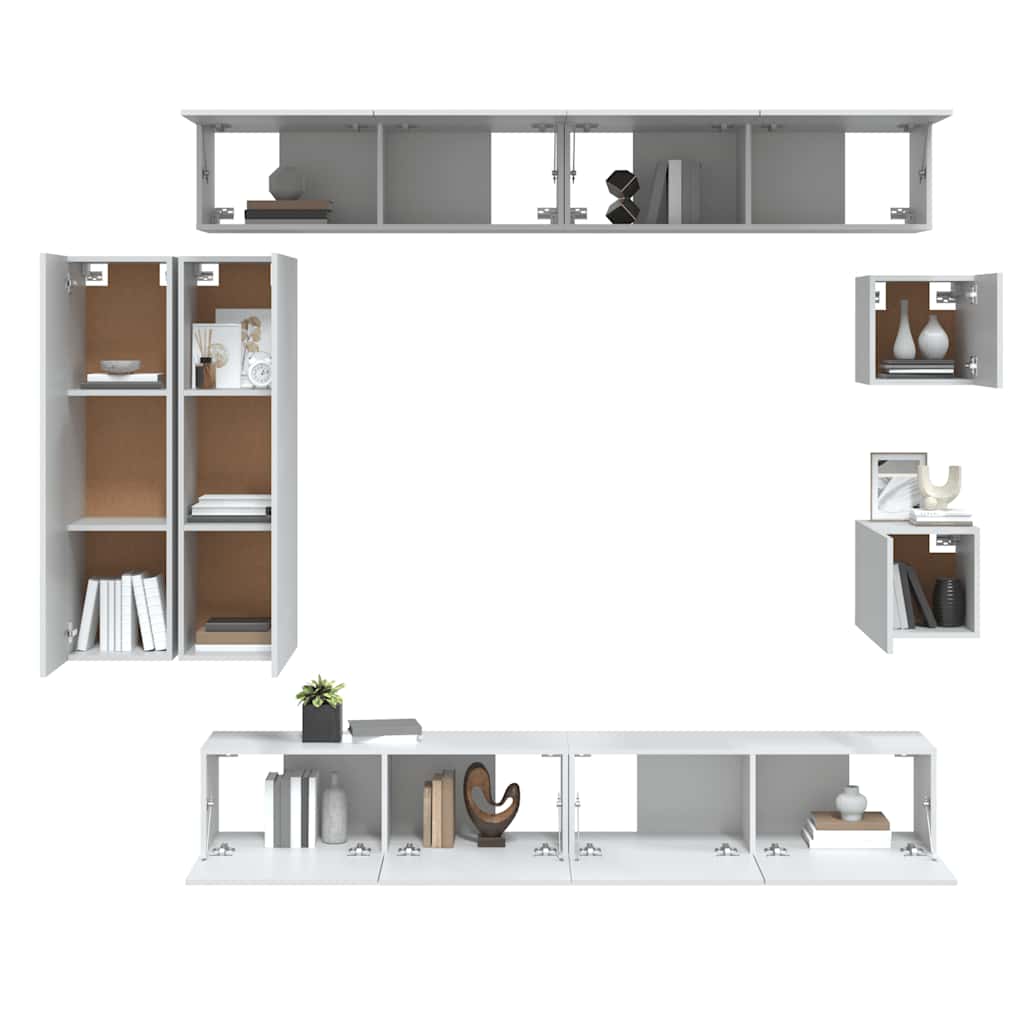 vidaXL Meuble TV, 8 pcs, Blanc, Bois d'ingénierie