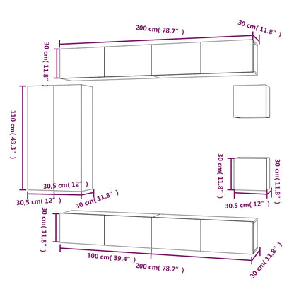 vidaXL Meuble TV, 8 pcs, Blanc, Bois d'ingénierie