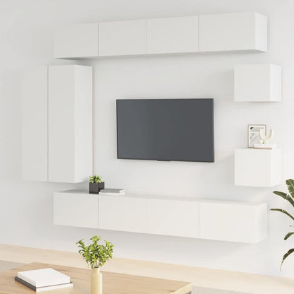 vidaXL Meuble TV, 8 pcs, Blanc, Bois d'ingénierie