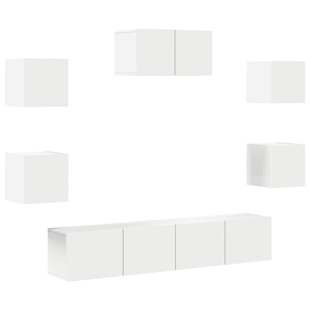 vidaXL Meuble TV avec 7 éléments Bois d'ingénierie Blanc