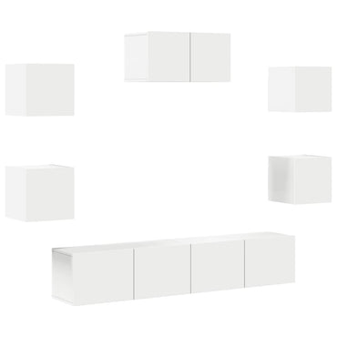 vidaXL Meuble TV avec 7 éléments Bois d'ingénierie Blanc