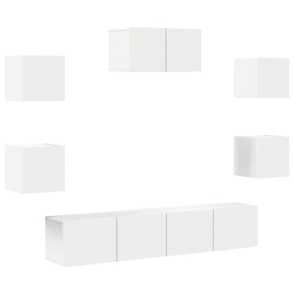 vidaXL Meuble TV avec 7 éléments Bois d'ingénierie Blanc