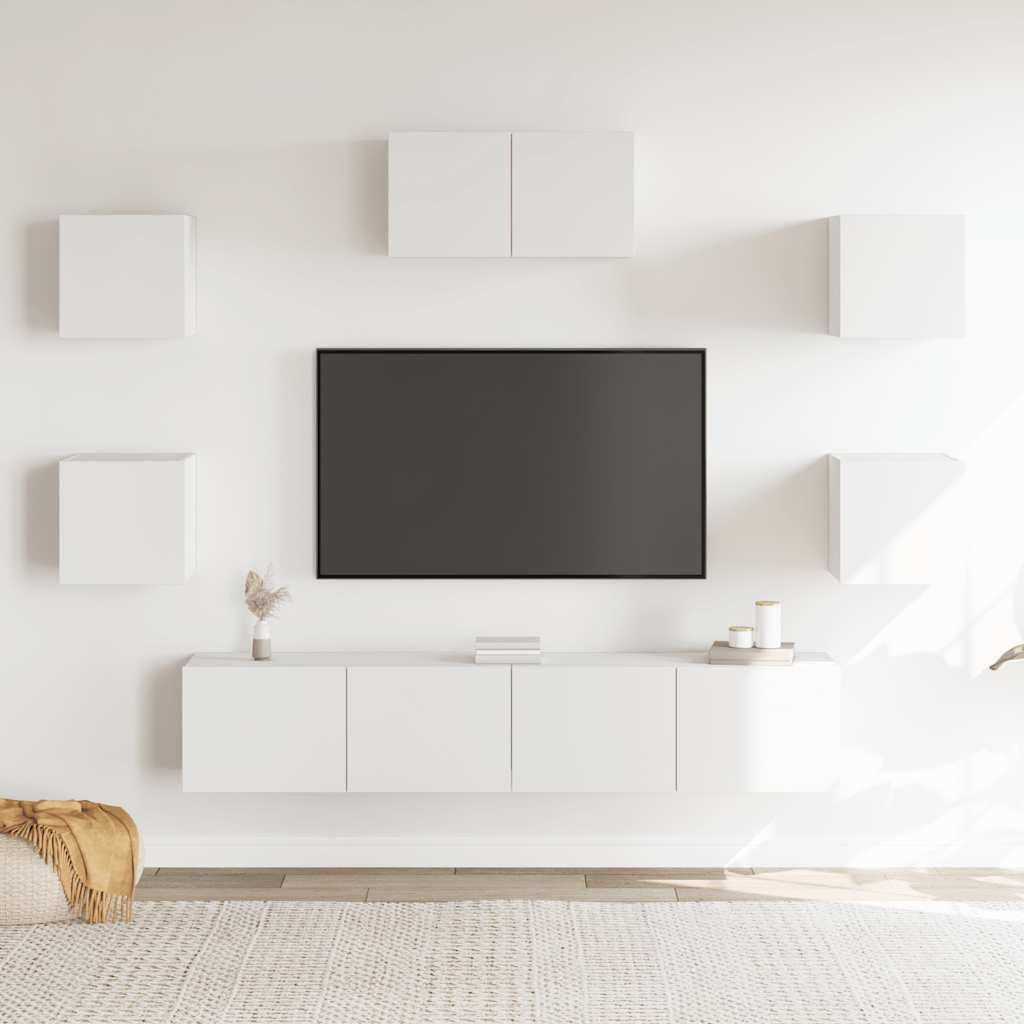 vidaXL Meuble TV avec 7 éléments Bois d'ingénierie Blanc