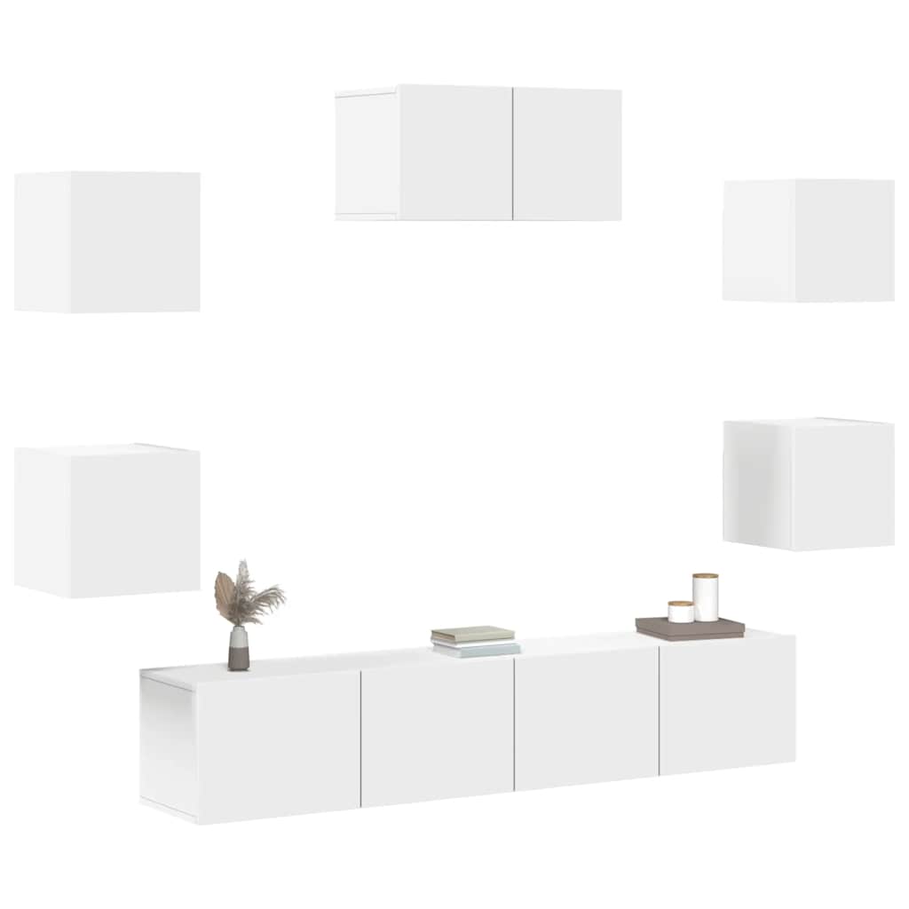 vidaXL Meuble TV avec 7 éléments Bois d'ingénierie Blanc