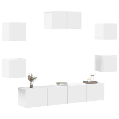vidaXL Meuble TV avec 7 éléments Bois d'ingénierie Blanc