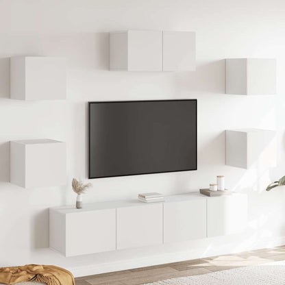 vidaXL Meuble TV avec 7 éléments Bois d'ingénierie Blanc