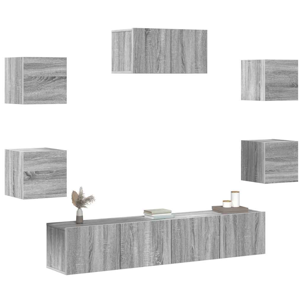 vidaXL Ensemble de meubles TV 7 pcs Aggloméré Gris Sonoma