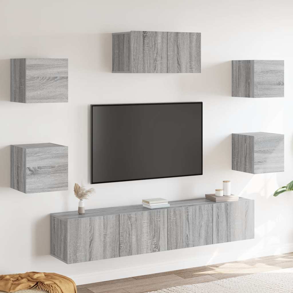 vidaXL Ensemble de meubles TV 7 pcs Aggloméré Gris Sonoma