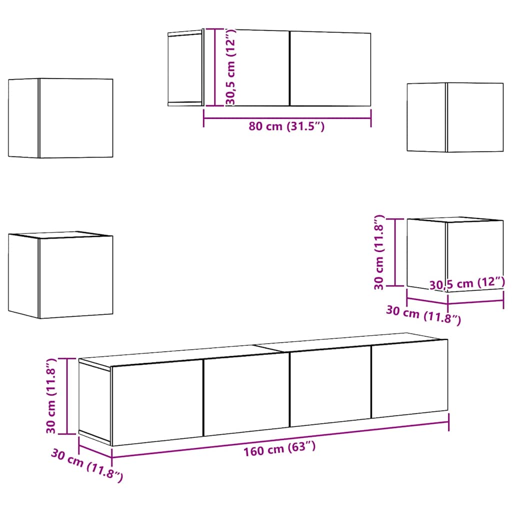 vidaXL Meuble TV 7 pcs Bois d'ingénierie Gris béton