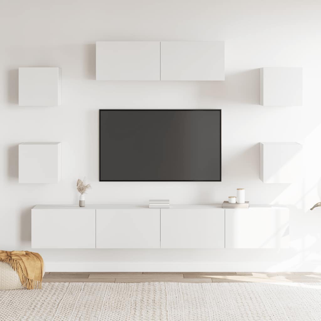 vidaXL 7-tlg. TV-Schrank-Set Weiß Holzwerkstoff