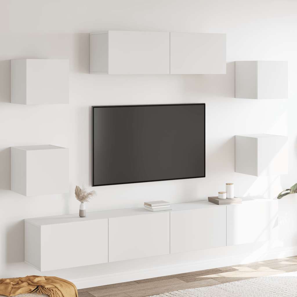 vidaXL 7-tlg. TV-Schrank-Set Weiß Holzwerkstoff