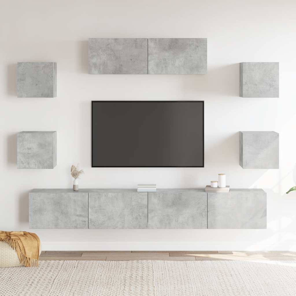 vidaXL Meuble TV 7 pcs Bois d'ingénierie Gris béton