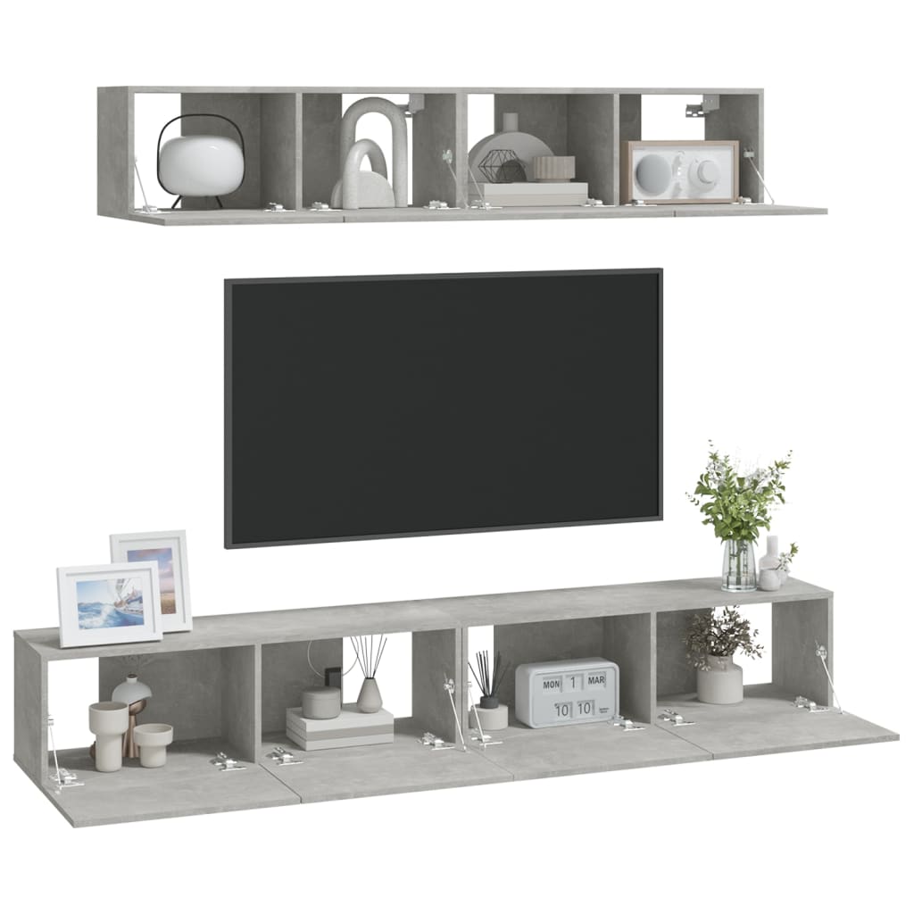 vidaXL Meuble TV 4 pcs Gris béton Aggloméré