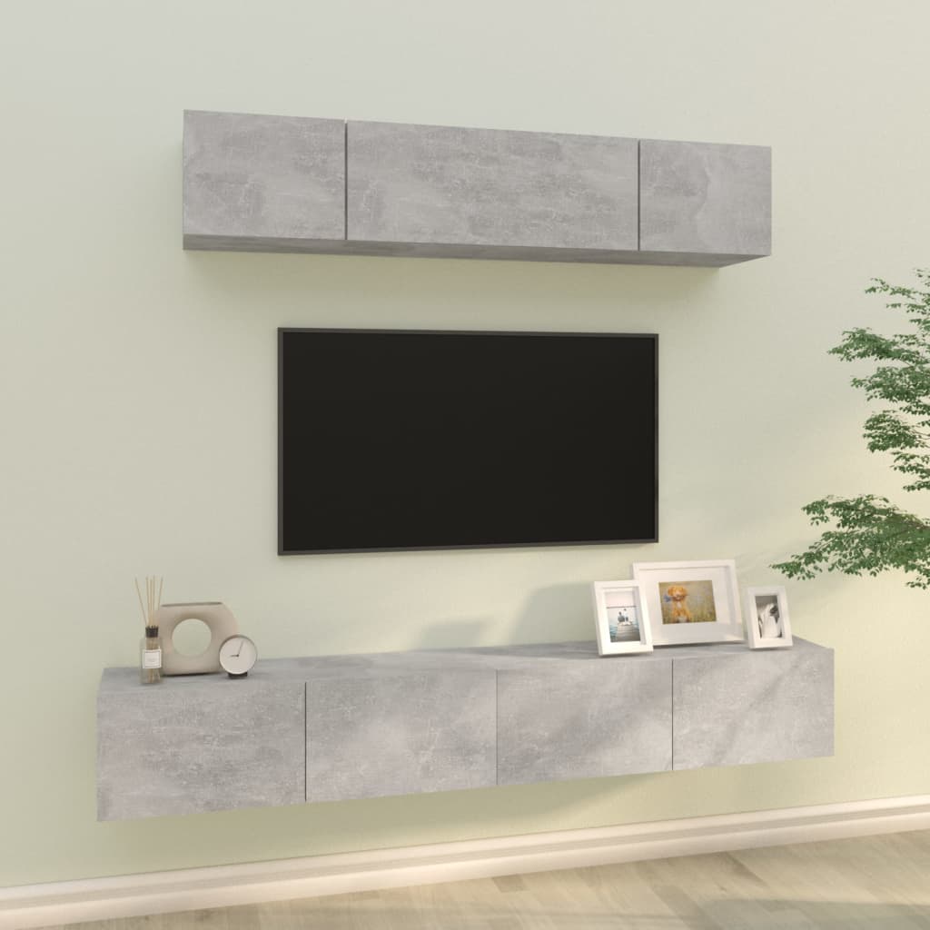 vidaXL Meuble TV 4 pcs Gris béton Aggloméré