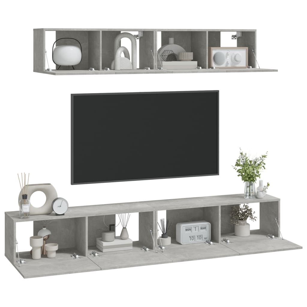 vidaXL Meuble TV 4 pcs Gris béton Aggloméré