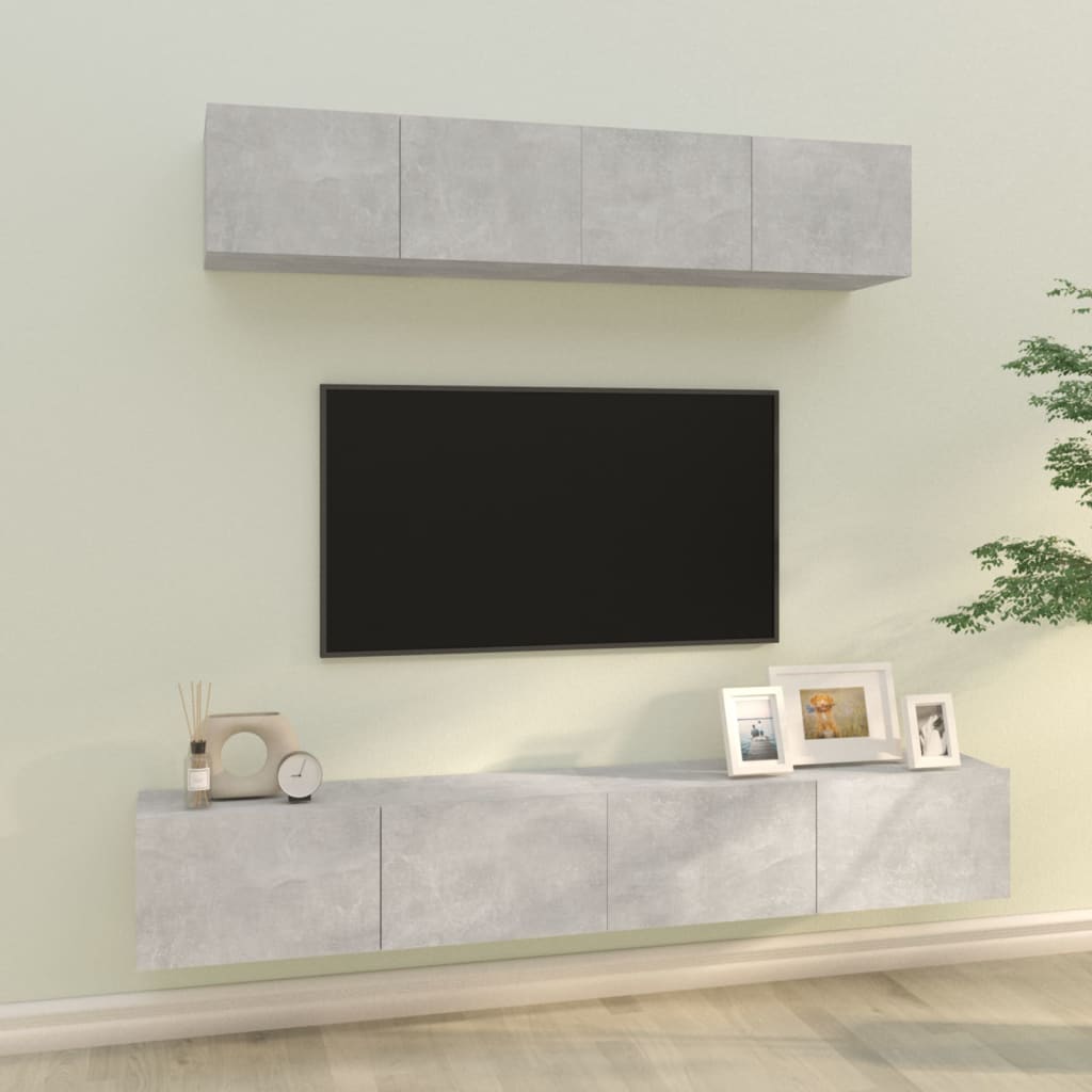 vidaXL Meuble TV 4 pcs Gris béton Aggloméré