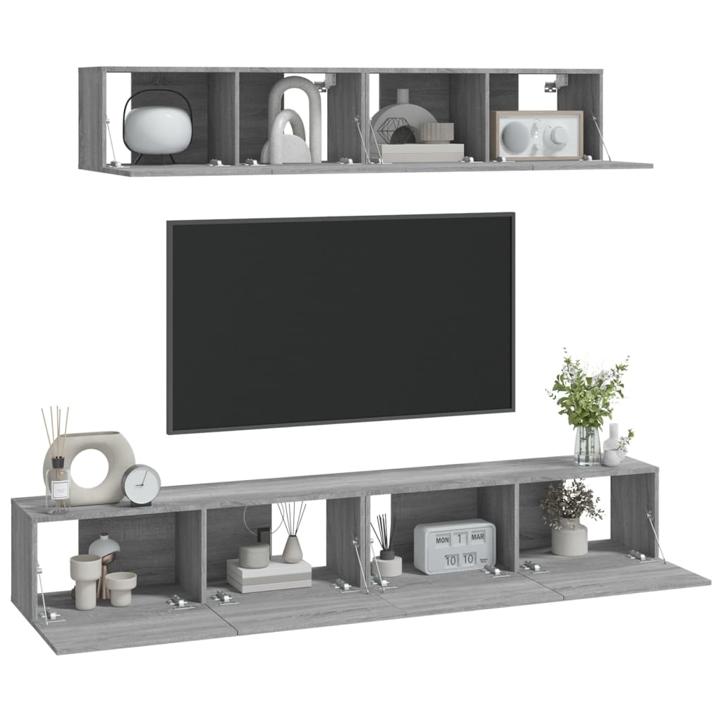 vidaXL Meuble TV, 4 pcs, Gris sonoma, Bois d'ingénierie