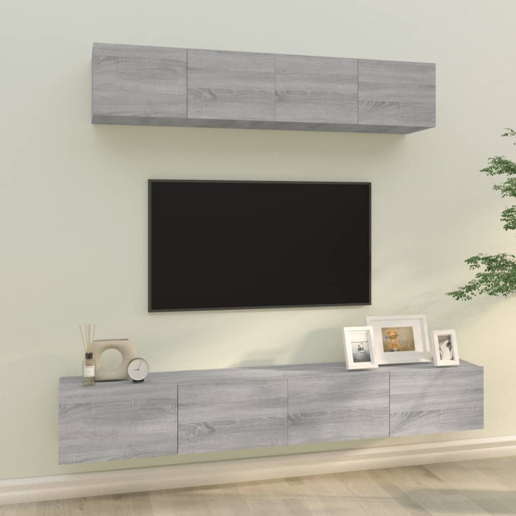 vidaXL Meuble TV, 4 pcs, Gris sonoma, Bois d'ingénierie