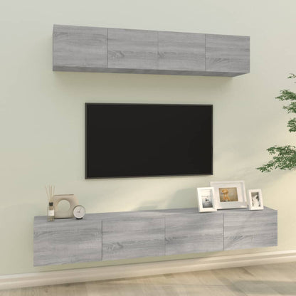 vidaXL Meuble TV, 4 pcs, Gris sonoma, Bois d'ingénierie